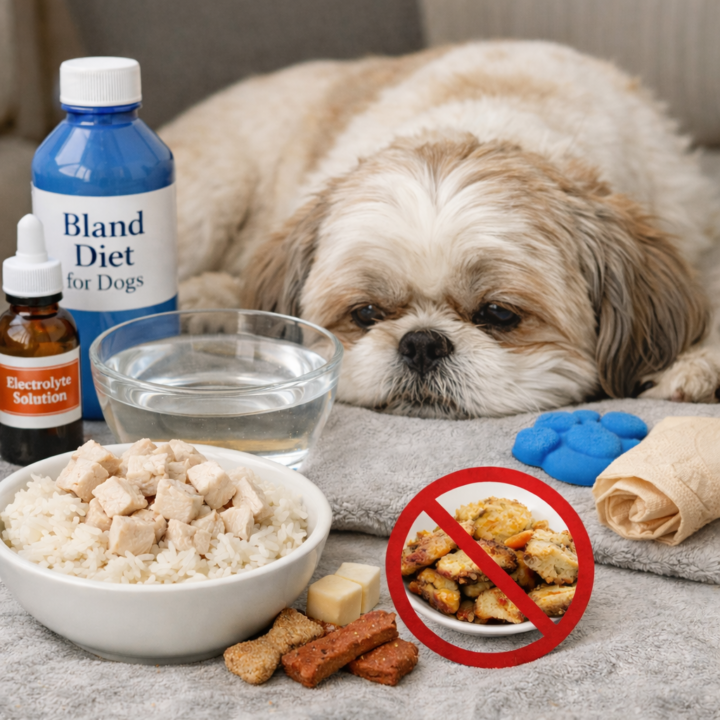 Dog resting quietly during mild stomach upset